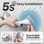 TAILI Shower Handles for Elderly Suction, 2 Pack 12 Inch Shower Grab Bars for Seniors, Grab Bars for Bathtubs and Showers, No Drilling Removable Safety Shower Grip, Silver