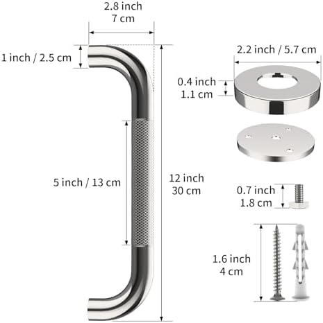 12 Inch Stainless Steel Chrome Shower Grab Bar, ZUEXT Bathroom Balance Bar, Safety Hand Rail Support, Handicap Elderly Injury Senior Bath Assist Handle