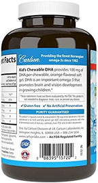 Carlson - Kid's Chewable DHA, 100 mg DHA, Brain Health, Vision Function, Growth & Development, Orange, 180 Chewable Softgels