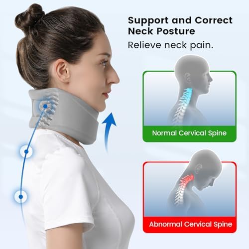 Velpeau Neck Brace for Neck Pain and Strong Support, Soft Cervical Collar for Sleeping Upright, Snoozing - Stabilizes & Relieves Pressure in Spine for Women & Men (Grey, L: 16.5-19.5" / 3" Depth)