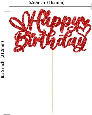 Gyufise 1 Pack Red Glitter Happy Birthday Cake Topper with Love Heart Glitter Valentine's Day Cake Picks Love Theme Baby Shower Kids Birthday Party Cake Decorations Supplies