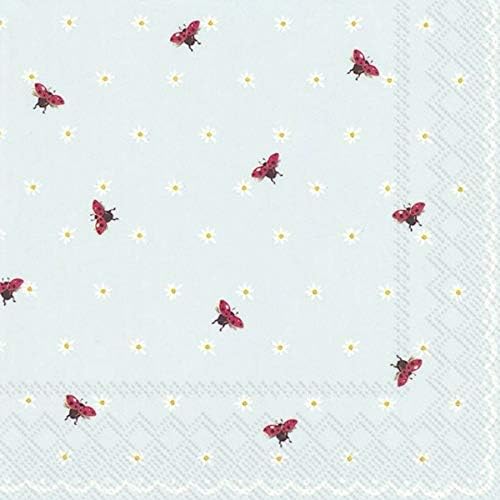 IHR 20 Luxury Paper Luncheon Napkins- Little Ladybirds (Light Blue)
