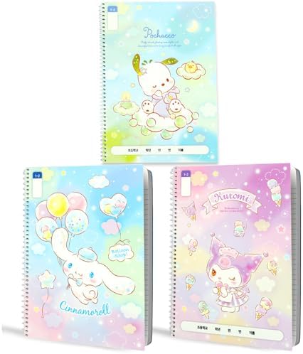 SANRIO Spiral Notebook Set - Bundle with 3 Journals Featuring Cinnamoroll, Pochacco, Kuromi Plus Stickers School Supplies for Girls, Kids