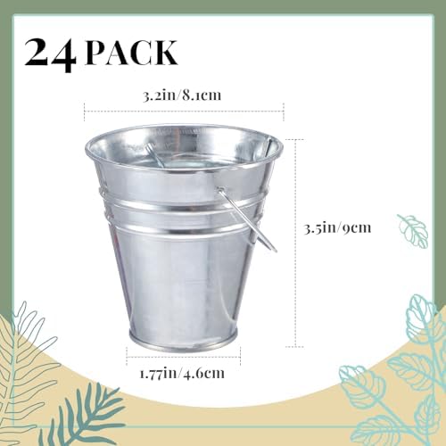 Sadnyy 24 Pcs 3.5in Small Metal Buckets with Handle, Mini Metal Pail Tin Galvanized Pail Container for Trick or Treat Flower Plant Craft Halloween Party Favors Garden Home Decoration (Silver)