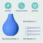 TopQuaFocus 8oz Enema Bulb Kit Anal and Vaginal Douche Bulb for Men Flushing System Enemas Silicone Bulb 4 Replaceable Tips (Blue, 224ml)