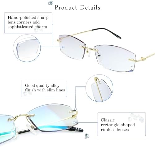 LifeArt Blue Light Blocking Glasses,Computer Reading Glasses,Rimless Frame Tinted Lens with Diamond,Stylish for Men (+1.00 Magnification)