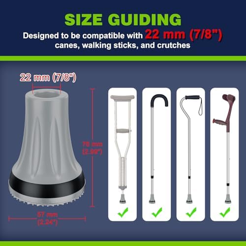 supregear Crutch Tips, 7/8 inch Heavy Duty Rubber Replacement for Crutches, Anti-slip Thickened Feet Cap Walking Cane Tips, Safety Durable Accessories for Seniors Elderly (Set of 2)