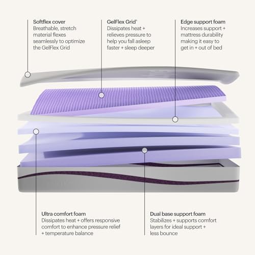 Purple Plus Queen Mattress - 11" GelFlex Grid, Premium Comfort Foam, Better Than Memory Foam, Temperature Neutral, Responsive, Breathable, Pressure Relief, Made in USA
