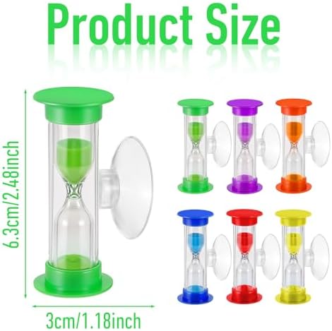 6Pcs Sand Timer Toothbrush Timer with Suction Cup, 3 Minutes Sand Timers Rotatable Hourglass Sandglass Sands Clock for Kids Toothbrush, Games, Classes, Cooking