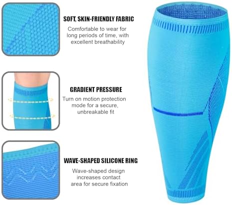NuCamper Calf Compression Sleeves for Men & Women (1 Pair), Footless Compression Socks Calf Sleeve for Shin Splints,Legs Pain Relief, Varicose Veins,Leg Support for Running,Fitness,Travel - Blue, XL