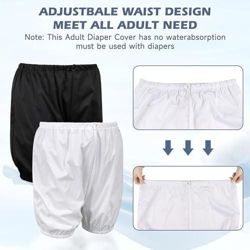 2Pack Adult Diaper Cover for Incontinence Adjustable Waist,Unisex Leak-Protection Pants Over Diapers Waterproof,Washable Adult Incontinence Briefs,Reusable Underwear for Men Women Supplies