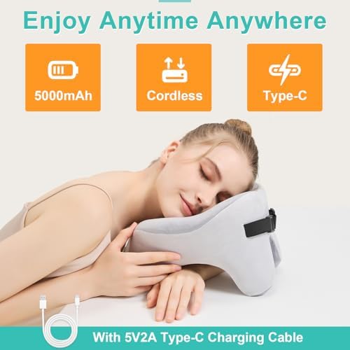 AOBOCO Cordless Neck Massager with Heat, 5000mAh Rechargeable Heated Neck Pillow for Travel Neck Relax, Portable Neck Support Pillow for Pain Relief at Home, 104℉-140℉ Heat Levels, 3 Vibration Modes