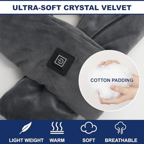 Heated Scarf with Power Bank, Electric Neck Heating Pad for Pain Relief, Portable Cordless Thermal Wrap with 3 Heat Levels, Soft Velvet Electric Neck Warmer for Men & Women Outdoor Winter Use-Grey