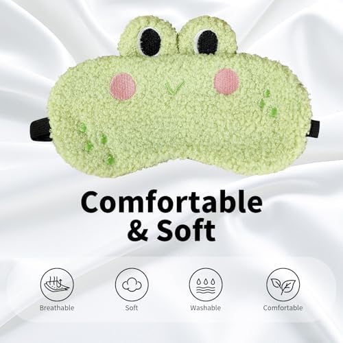 PERFECTSIGHT Sleep Eye Masks, Cute Sleep Eye Cover Lightweight Adjustable Eyeshade Mask Cover for Women Men Sleep Travel Nap, Crocodile Frog