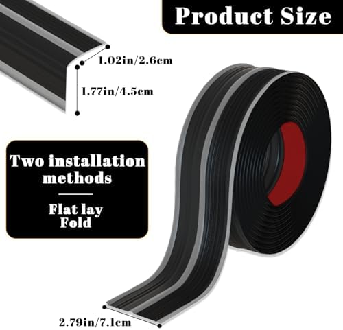 [Glow in The Dark] Stair Edge Trim Protector, Rubber Anti-Slip Stair Nosing, Waterproof & Self-Adhesive Stair Edge Protector for Indoor & Outdoor Safety (Black, 3.3FT)