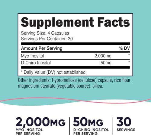 Nutricost Myo Inositol & D-Chiro Inositol for Women 2000mg, 120 Capsules, 2000mg Myo & 50mg D-Chiro Per Serving, 30 Servings, Vegetarian Friendly, Non-GMO & Gluten Free