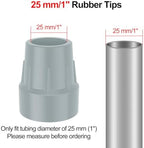 supregear Rubber Cane Tips 1" (4 X 25mm), Heavy Duty End Stoppers for Walking Cane, 1 inch Replacement Feet Caps for Walkers, Commodes, Shower Chairs, 4-Pack 1-inch Crutches Tips (Grey)
