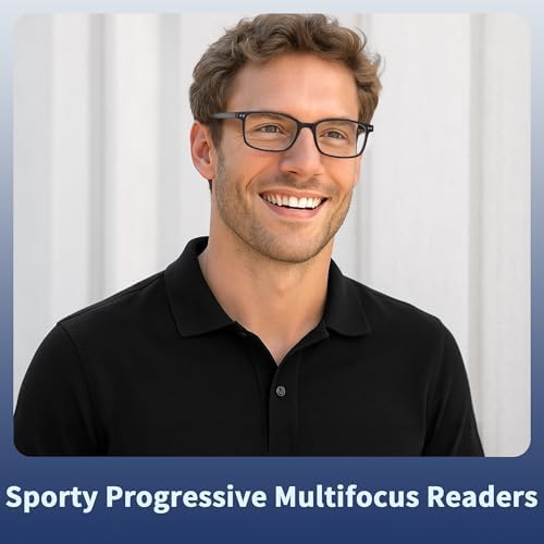 EASY READ TR90 Progressive Multifocal Reading Glasses for Men,Rectangular Blue Light Blocking Readers with Spring Hinge