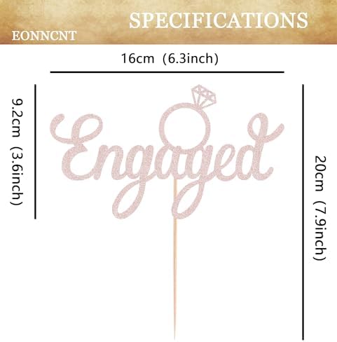Engaged Cake Topper - Rose Gold Glitter Engagement Party Cake Decoration Supplies, Just Engaged Cake Topper for Bridal Shower Wedding Party Photo Booth Props