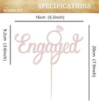 Engaged Cake Topper - Rose Gold Glitter Engagement Party Cake Decoration Supplies, Just Engaged Cake Topper for Bridal Shower Wedding Party Photo Booth Props