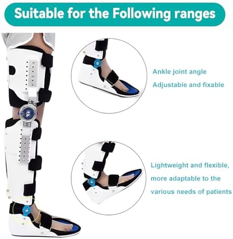 Knee Support Brace Adjustable Hip Knee Ankle Foot Joint Fixed Brace Full Leg Professional Foot Stabilizer Adjustable Hing Support with Removable Side for Walking with Shoe for Men and Women(Left,Mediu