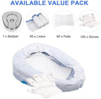 Stainless Steel Bed Pan Set with 60 Bedpan Liners Disposable and Absorbent Pad, Bed Pans for Elderly Females Spill Proof Bedpans for Elderly Women Men Comfortable Heavy Duty Bedpans with Lid