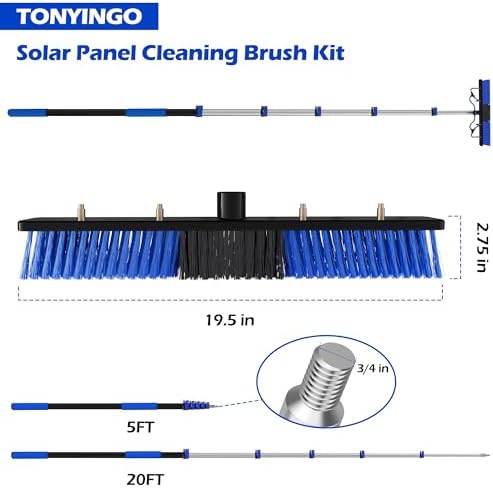 26Ft Reach Solar Panel Cleaning Brush Kit with 5-20ft Telescoping Pole - Telescopic Extension Pole with Dual Action Flip-Lock & Screw Fixing Design, Ideal for Snow Removal, Windows, Boats, RVs, Decks
