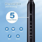 Sonic Electric Toothbrush Set for Adults, 5 Modes Rechargeable Toothbrush with 5 Brush Heads, 50-Day Battery Life, IPX7 Waterproof, 2-Min Smart Timer (Black)