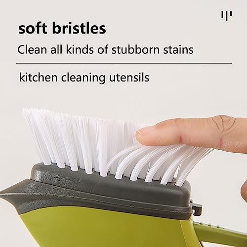 Dish Brush with Soap Dispenser, Soap Control Dishwand Reusable Scrubbing for Kitchen Countertop Sink Washing Tool (Color : Green)