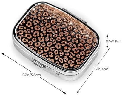 2 Compartments Travel Pill Organizer Box Small Pill Case for Pocket Purse Daily Pill Holder Container for Medicine Vitamin (Rose Gold Glitter Black Cheetah Leopard Print)