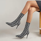 Jeesay Women's Sexy Pointed Toe Sock Ankle Boots Stiletto High Heels Mid Calf Booties Stretch Knit Shoes Warm…