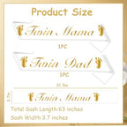 Twin Mama Dad Sash Set, Two Little Cuties Baby Shower Decorations Golden He or She Neutral Twins Gender Reveal Newborn Party Photo Props for Future Mom Daddy