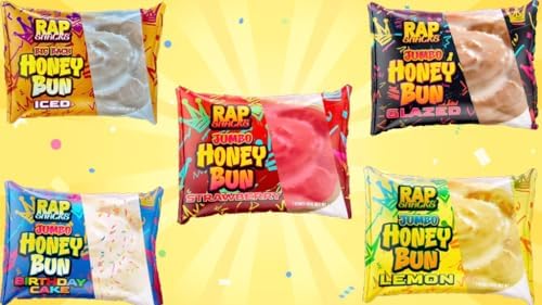 Rap` Snacks Big Back 4 oz Variety Pack Honey Buns; Lemon, Strawberry, Birthday Cake, Iced and Glazed (Pack of 5)