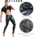 DTODWW Men's Faux Leather Activewear Leggings Slim Fit Tight Pants Long PU Pants for Men Clubwear