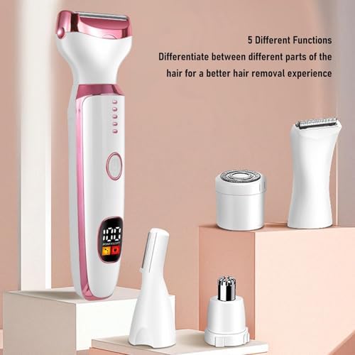 TARSHYRY Women Electric Trimmer, Facial and Body Hair Remover with 5 Interchangeable Heads LED Display USB Charging, for Eyebrow Nose Body Hair Removal
