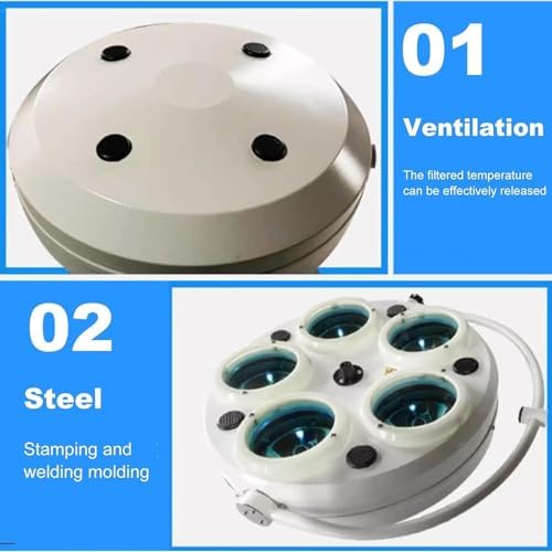 Operating Shadowless Lamp, Medical Surgical Ceiling Mounted Dental, Surgical Examination Light, 60000-120000lux, 5 Holes Halogen Lamp, Color Temperature Adjustable