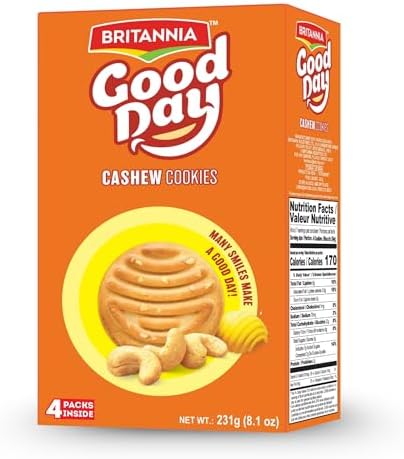 Britannia Good Day Cashew Cookies Family Pack 8.15oz (231g) - Breakfast & Tea Time Snacks - Delicious Grocery Cookies (Pack of 1)