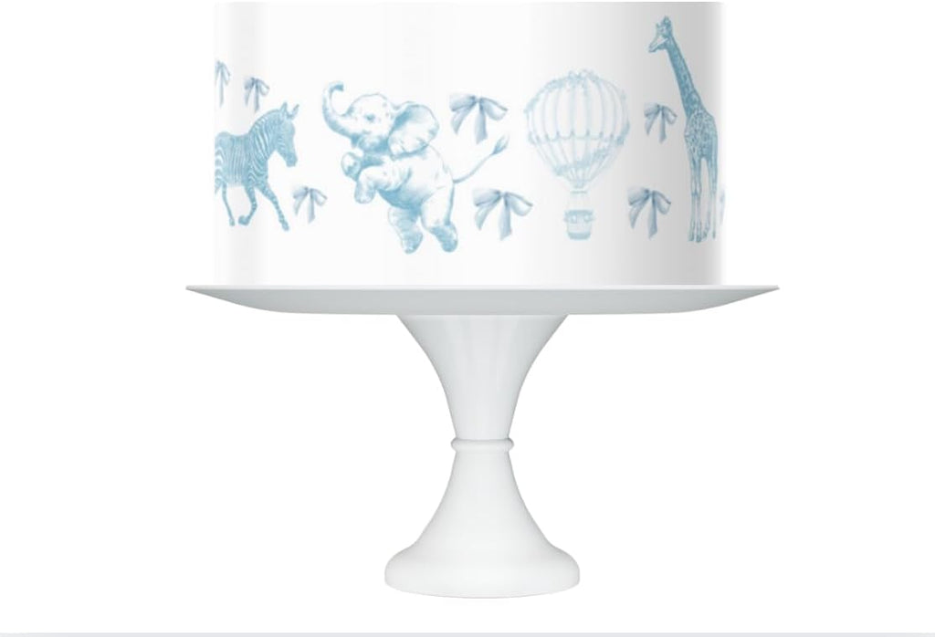 Safari Animal Cake Decorating Sheet, Blue Toile Pattern, 10x8 Inch Edible Icing Topper for Baby Shower