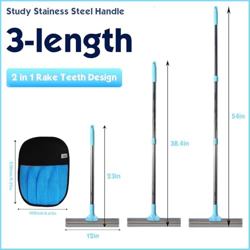 Carpet Rake for Pet Hair Removal, 54" Adjustable Long Handle 3 in 1 Carpet Rake & Pet Hair Removal Gloves for Cat Dog Fur Remover for Carpets, Rugs, Mats and Furniture(with 2 Hooks)