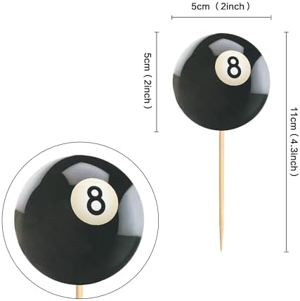 Ercadio 24 Pack Double Sided Pool Ball Cupcake Toppers Sports Cupcake Picks Birthday Cake Decorations Baby Shower Sports Theme Party Cake Decorations
