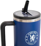 Hy-Pro Officially Licensed Chelsea 40 oz/1.18 L Thermos Flask with Handle - Stainless Steel Drinking Bottle with Straw, Portable Water Bottle for Sports & Everyday Use - Metal Water Bottle