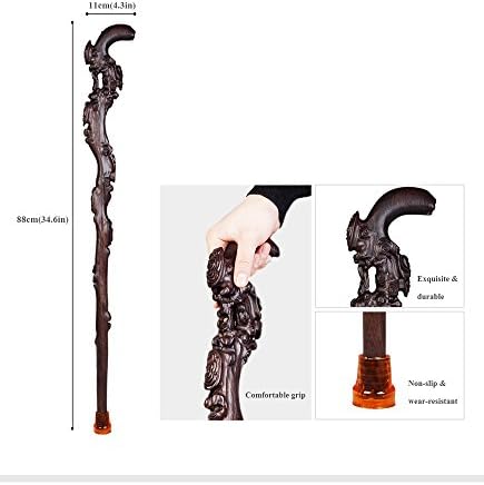 Wood Cane with Supportive Curved Handle, Exquisite Carving Walking Canes, Handmade Carved Sticks, Ebony Crutch Stick Gift for Men and Women