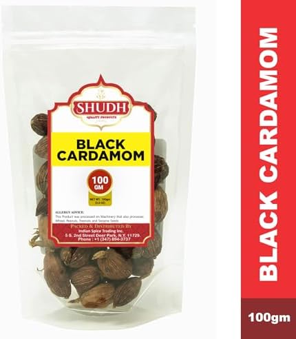 Shudh Black Cardamom Pods Whole 100 GM ~ (Amomum tsao-ko/Cao Guo/Thao Qua) ~ All Natural ~ Non-GMO Spice