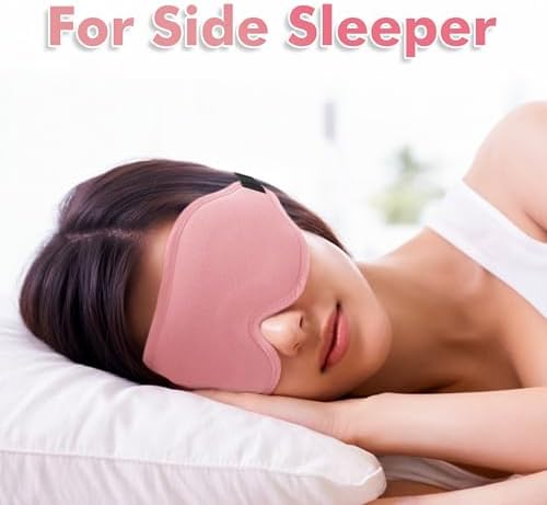 Sleep Eye Mask for Men Women, Sleeping Mask for Side Sleeper, Travel Blackout Night Blindfold Eye Shade Cover with Adjustable Strap (Pink)