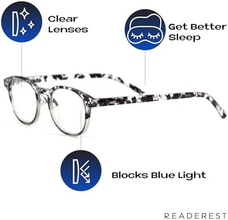 Readerest Round Blue Light Reading Glasses - Computer Glasses w/Spring Hinges - UV Protection, Anti Glare & Eye Strain