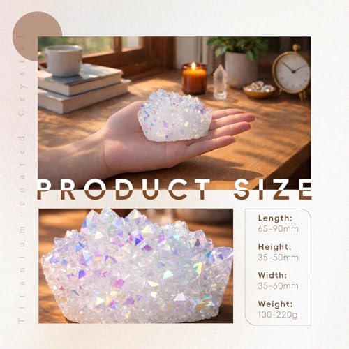 SUNYIK Angel Aura Quartz Titanium Coated Crystal Cluster Specimen,Druzy Geode Flame Aura Gemstone(0.6-0.7lb)