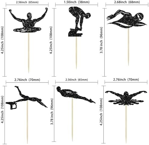 Ephlyn 24Pcs Swim Cupcake Toppers Swimming Team Diving Cupcake Picks Swimming Cake Decorations for Summer Beach Pool Party Birthday Baby Shower Supplies Black