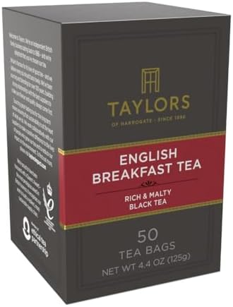 Taylors of Harrogate English Breakfast, Black Tea, Pillow Tea Bags, 50 Count (Pack of 1), Rich, Bright & Malty, Caffeinated, Enjoy Hot or Iced, 50 Teabags