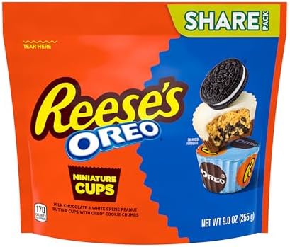 REESE'S OREO Miniatures Milk Chocolate and White Creme Peanut Butter Cups, Candy Share Pack, 9 oz
