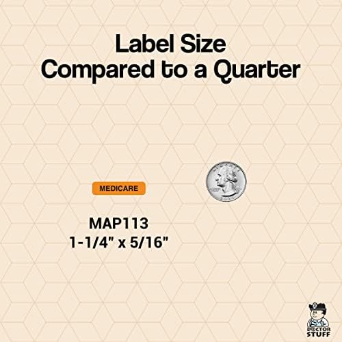 Medicare Chart Label for Patient Insurance Records, 1-1/4” x 5/16” Fluorescent Orange/Black, Doctor Stuff, Permanent Adhesive, 500 Stickers/Box